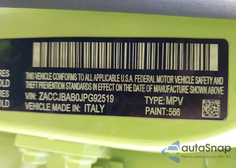 2018 Jeep Renegade Sport 4X4 z USA, uszkodzony, nr VIN ZACCJBAB0JPG92519